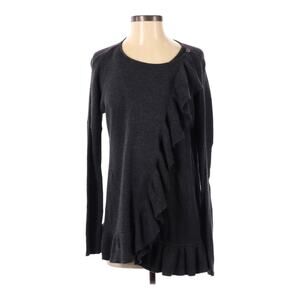 Project Sweater Dark Grey Ruffle Front Button Cardigan Long Sleeve Knit Women XS